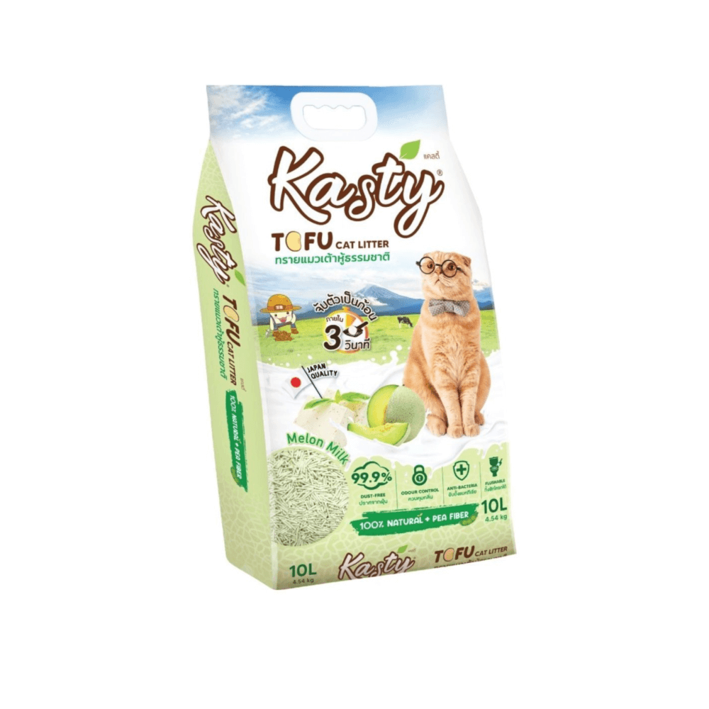 ทรายแมวเต้าหู้ kasty กลิ่นนมเมล่อน ขนาด 10 ลิตร